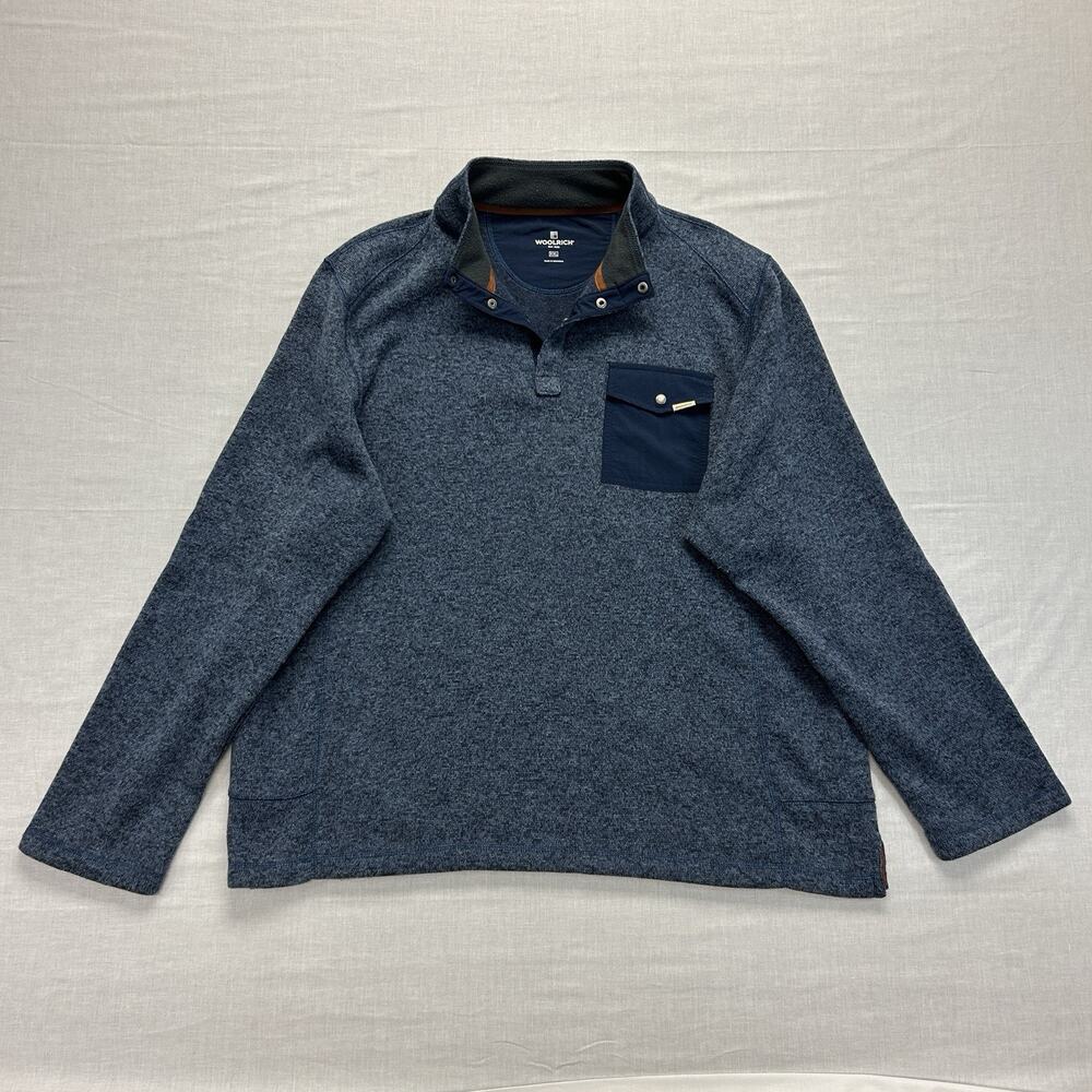 Woolrich 1/4 Snap Fleece Sweater Men's 2XL Blue Mock Neck Pullover Pocket Casual